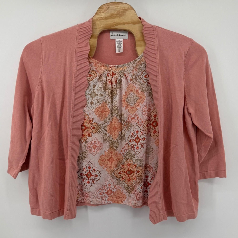Alfred Dunner open front Cardigan built tank Women's X-Large Pink‎ Floral Beaded